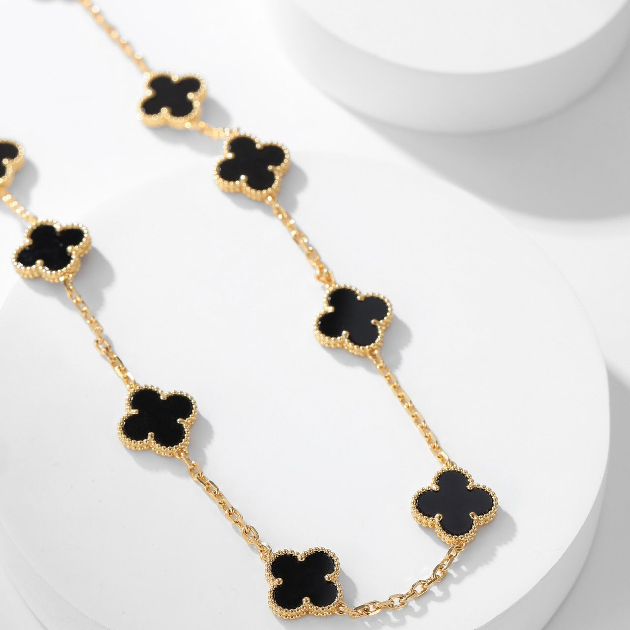 [Star Jewelry]CLOVER 10 MOTIFS ONYX NECKLACE
