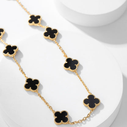 [Star Jewelry]CLOVER 10 MOTIFS ONYX NECKLACE