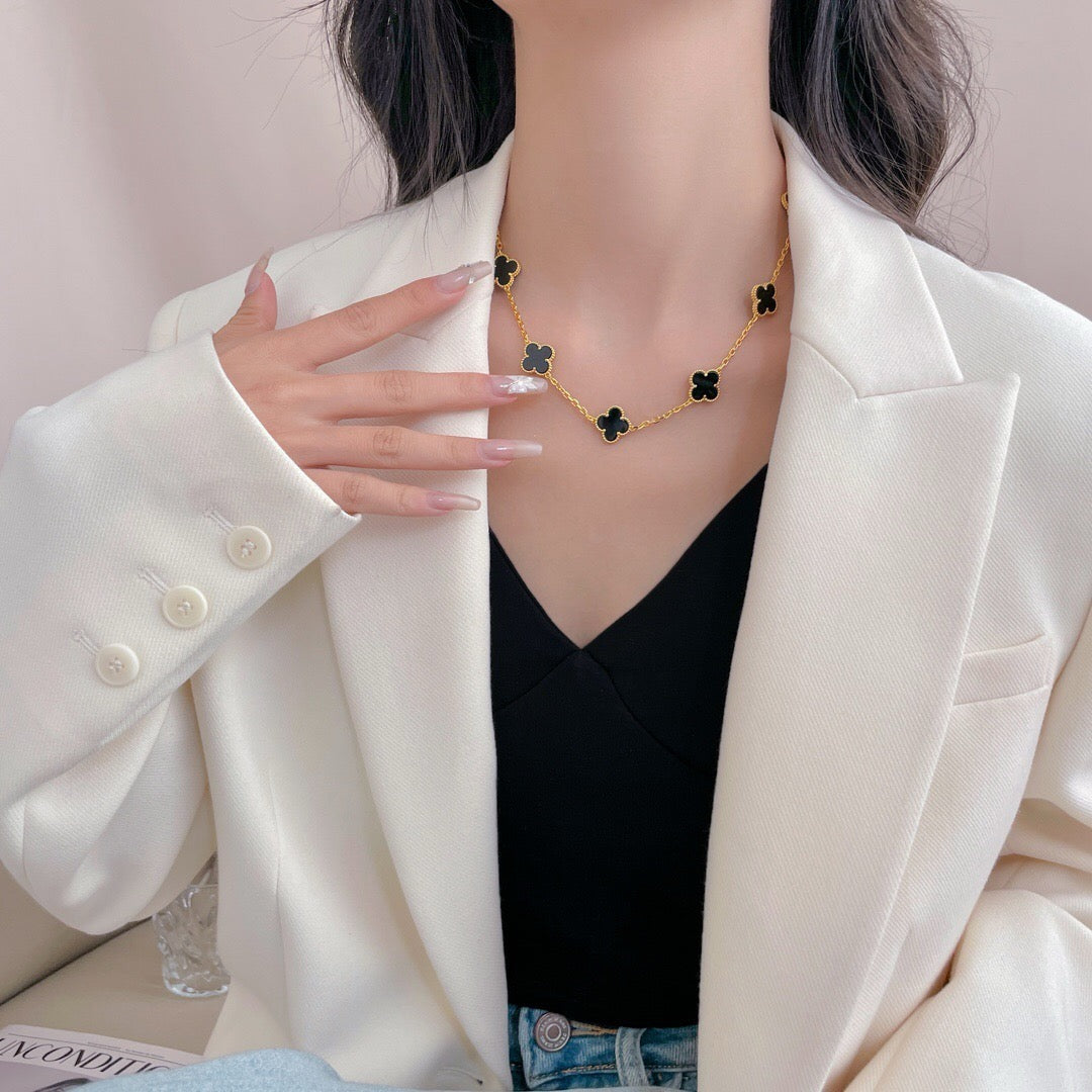 [Star Jewelry]CLOVER 10 MOTIFS ONYX NECKLACE