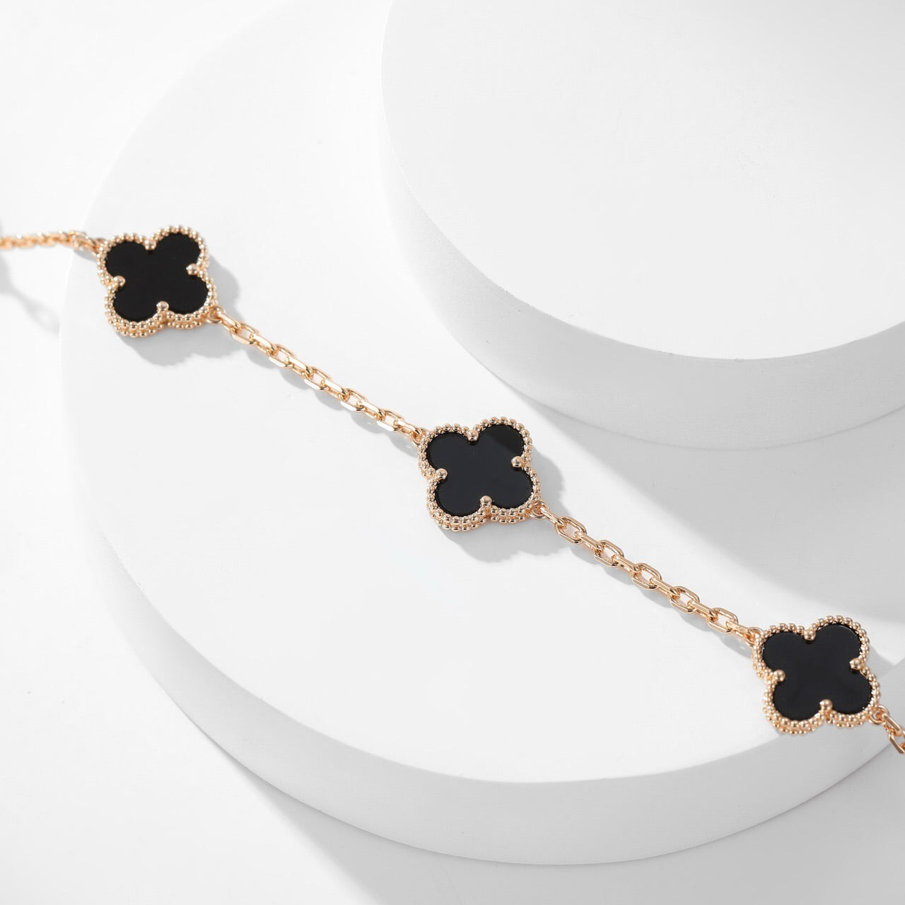 [Star Jewelry]CLOVER 10 MOTIFS ONYX NECKLACE