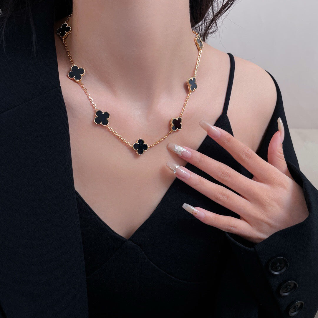 [Star Jewelry]CLOVER 10 MOTIFS ONYX NECKLACE