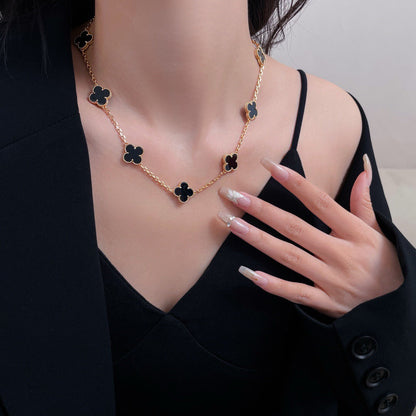 [Star Jewelry]CLOVER 10 MOTIFS ONYX NECKLACE