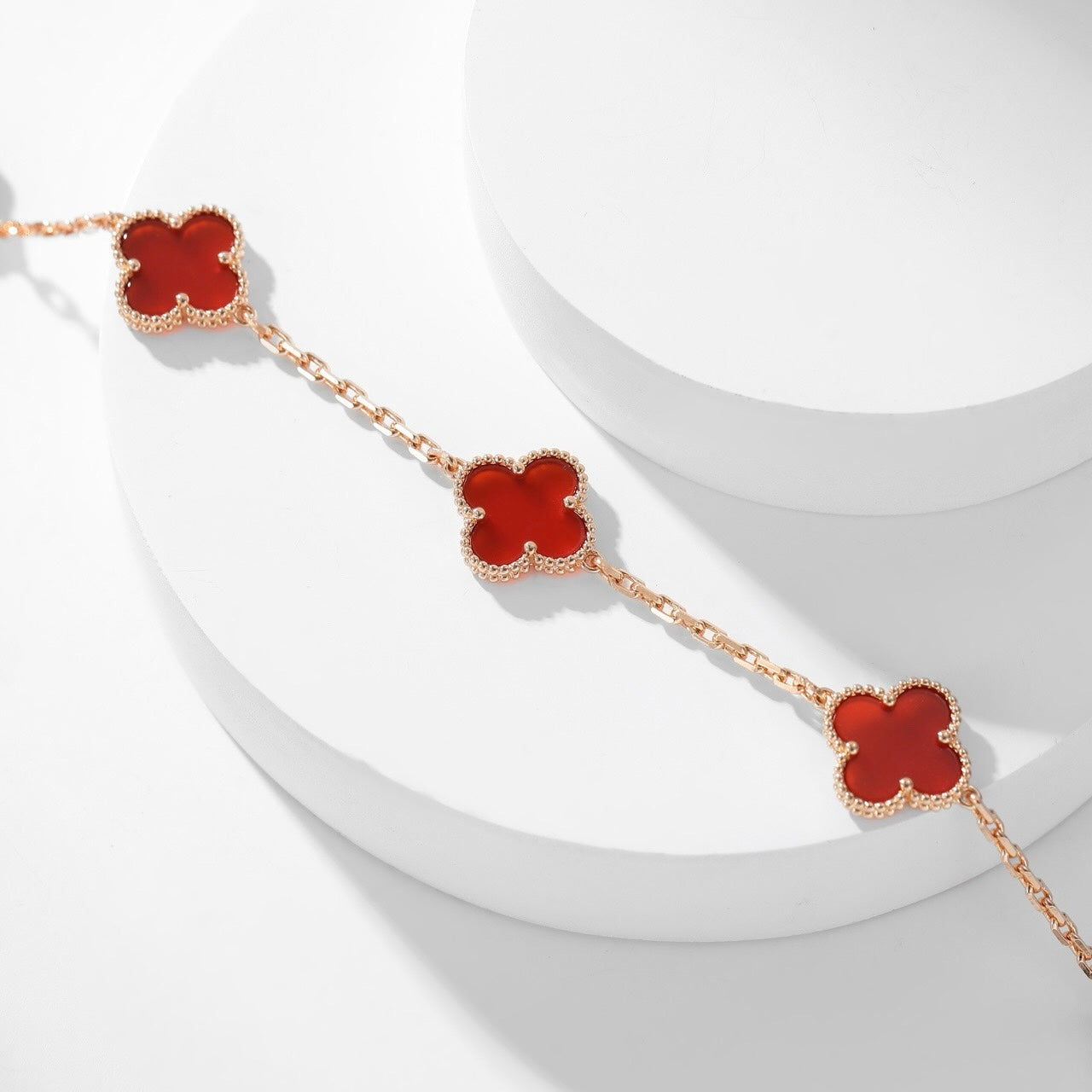 [Star Jewelry]CLOVER 10 MOTIFS CARNELIAN NECKLACE