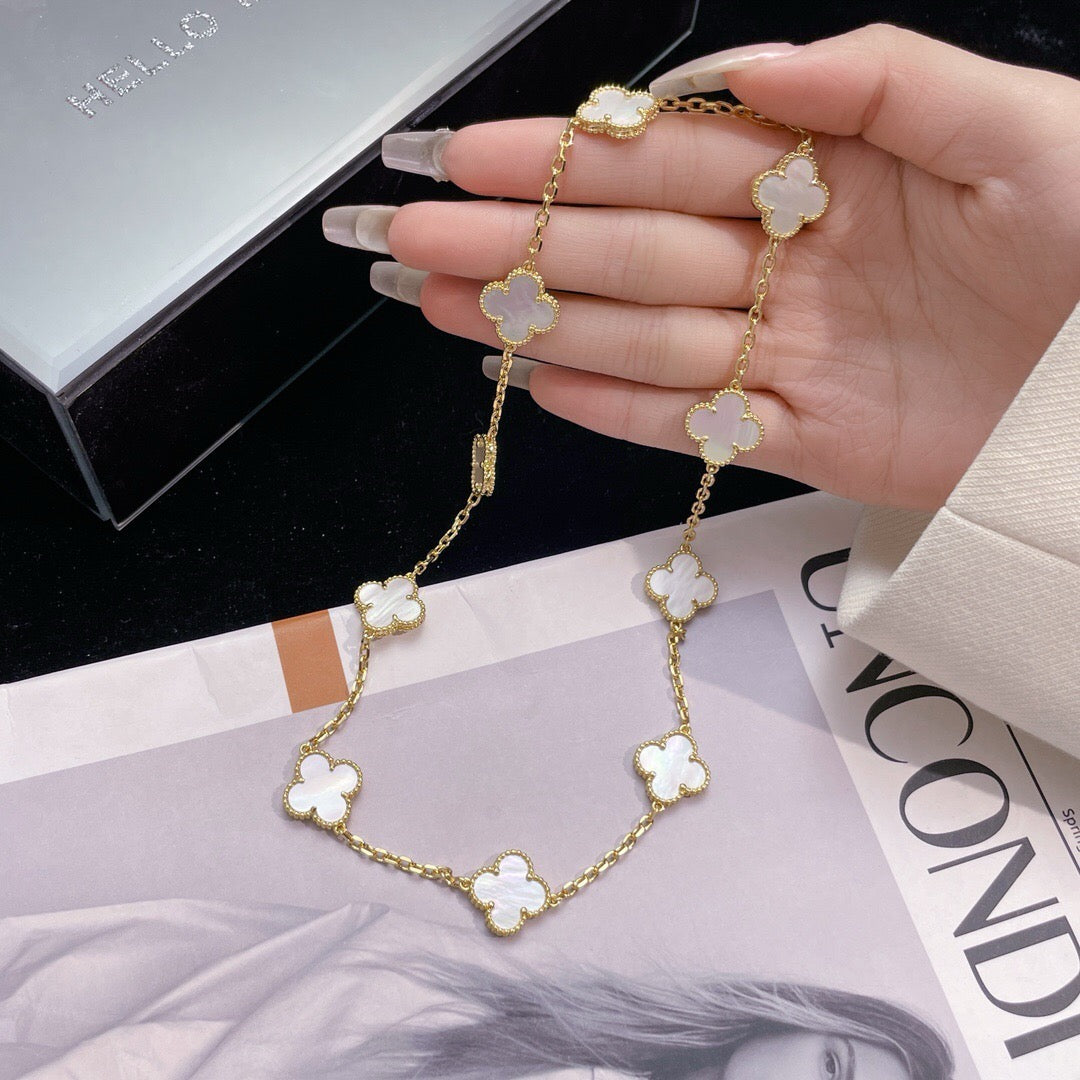 [Star Jewelry]CLOVER 10 MOTIFS WHITE MOTHER OF PEARL NECKLACE