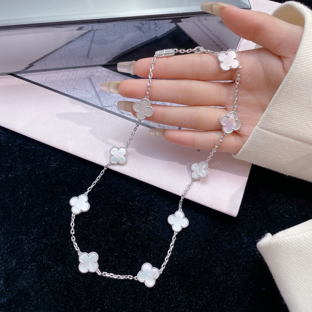 [Star Jewelry]CLOVER 10 MOTIFS WHITE MOTHER OF PEARL NECKLACE