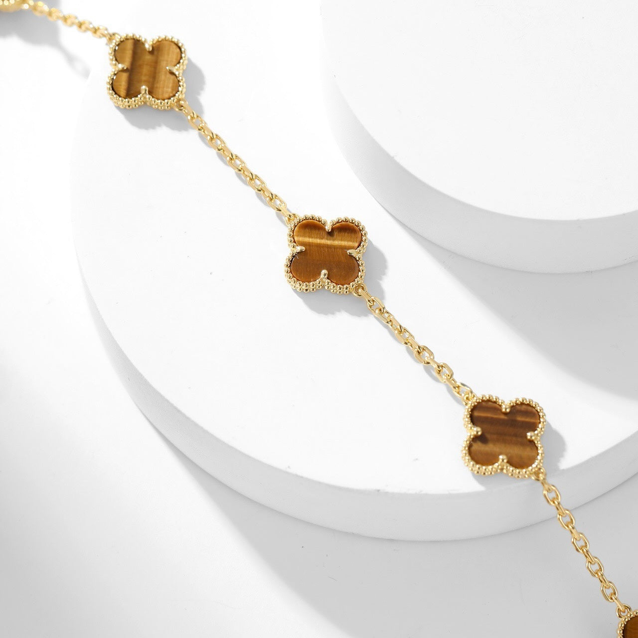 [Star Jewelry]CLOVER 10 MOTIFS TIGER EYE NECKLACE