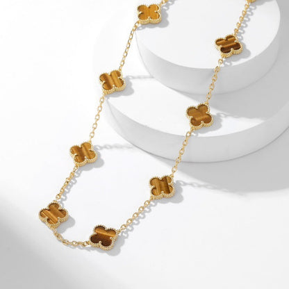 [Star Jewelry]CLOVER 10 MOTIFS TIGER EYE NECKLACE