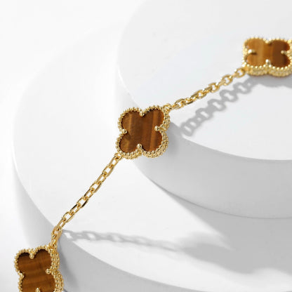 [Star Jewelry]CLOVER 10 MOTIFS TIGER EYE NECKLACE