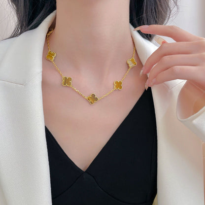 [Star Jewelry]CLOVER 10 MOTIFS TIGER EYE NECKLACE
