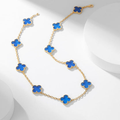 [Star Jewelry]CLOVER 10 MOTIFS BLUE AGATE NECKLACE