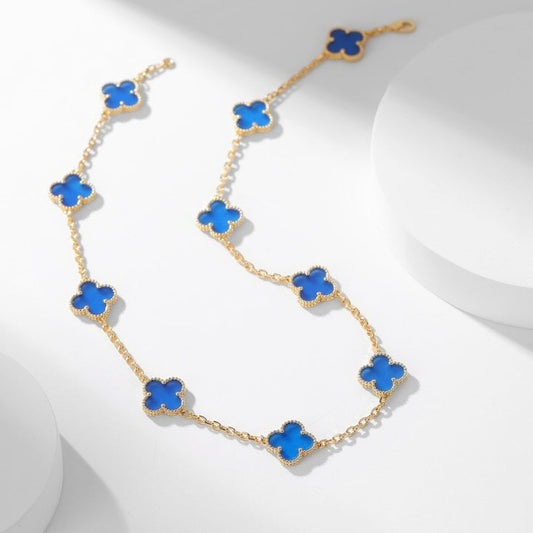 [Star Jewelry]CLOVER 10 MOTIFS BLUE AGATE NECKLACE