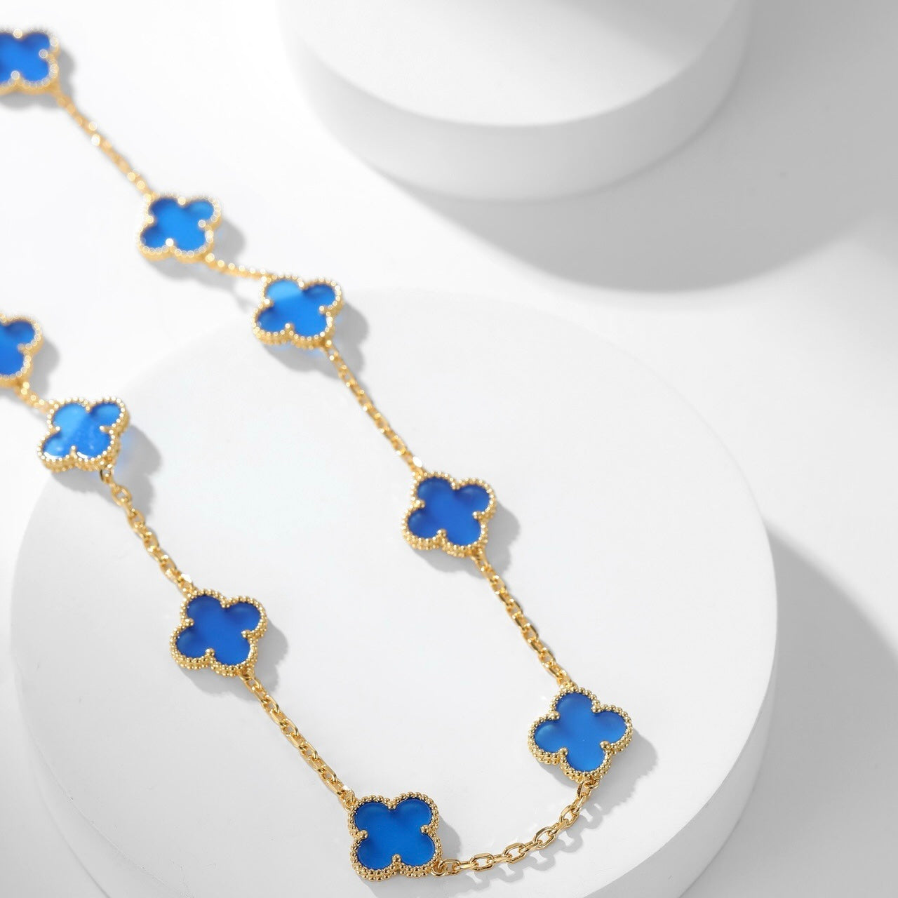 [Star Jewelry]CLOVER 10 MOTIFS BLUE AGATE NECKLACE