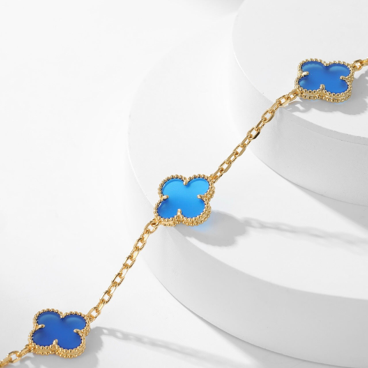 [Star Jewelry]CLOVER 10 MOTIFS BLUE AGATE NECKLACE