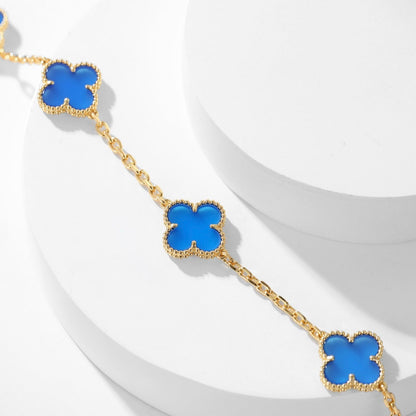 [Star Jewelry]CLOVER 10 MOTIFS BLUE AGATE NECKLACE