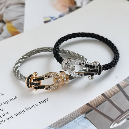 [Star Jewelry]FORCE LARGE HORSESHOE BLACK WHITE DIAMOND BRACELET SILVER