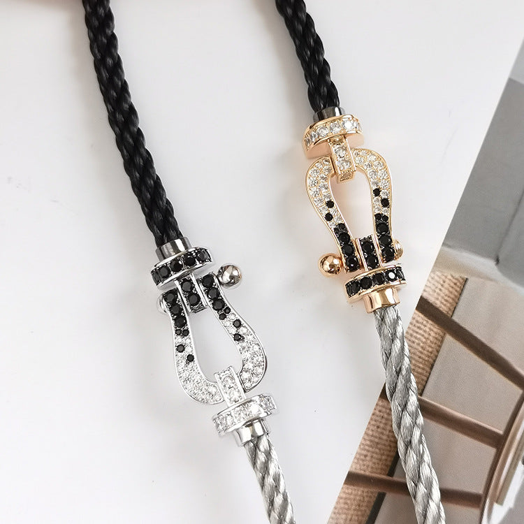 [Star Jewelry]FORCE LARGE HORSESHOE BLACK WHITE DIAMOND BRACELET SILVER