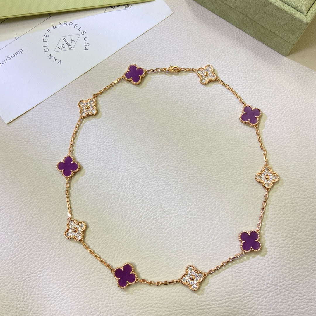 [Star Jewelry Jewelry]CLOVER 10 MOTIFS  PURPLE VIOLET DIAMOND NECKLACE