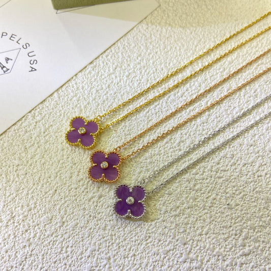 [Star Jewelry Jewelry]CLOVER 15MM DIAMOND  PURPLE VIOLET NECKLACE