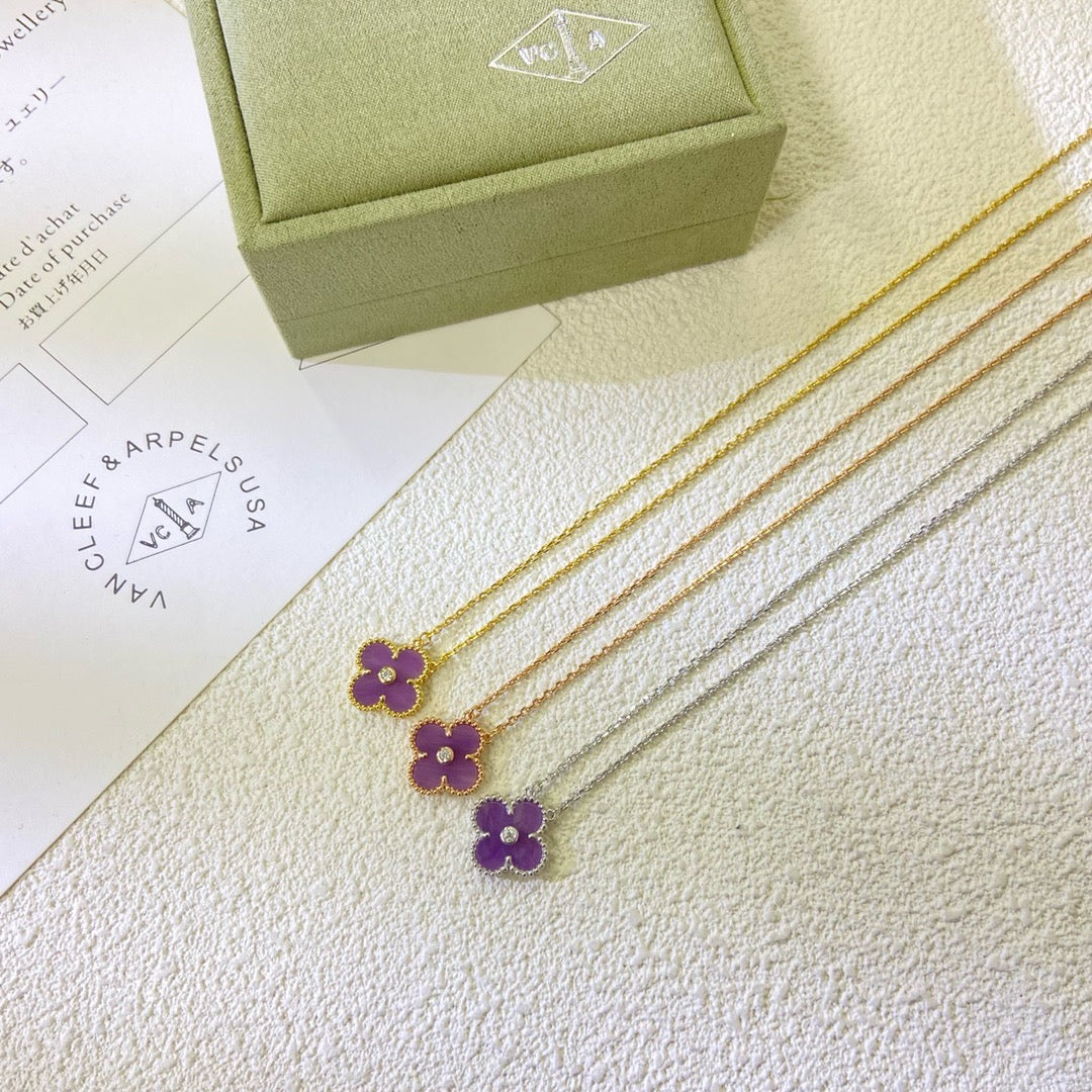 [Star Jewelry Jewelry]CLOVER 15MM DIAMOND  PURPLE VIOLET NECKLACE