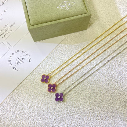 [Star Jewelry Jewelry]CLOVER 15MM DIAMOND  PURPLE VIOLET NECKLACE