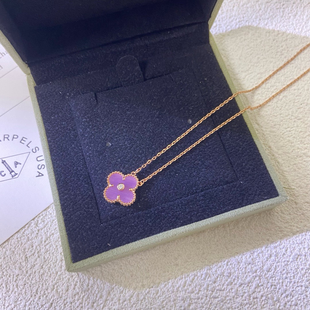 [Star Jewelry Jewelry]CLOVER 15MM DIAMOND  PURPLE VIOLET NECKLACE