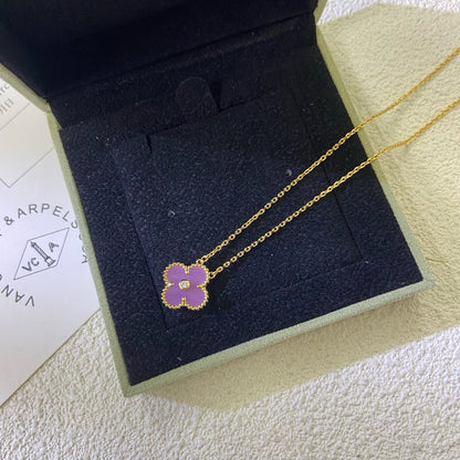 [Star Jewelry Jewelry]CLOVER 15MM DIAMOND  PURPLE VIOLET NECKLACE