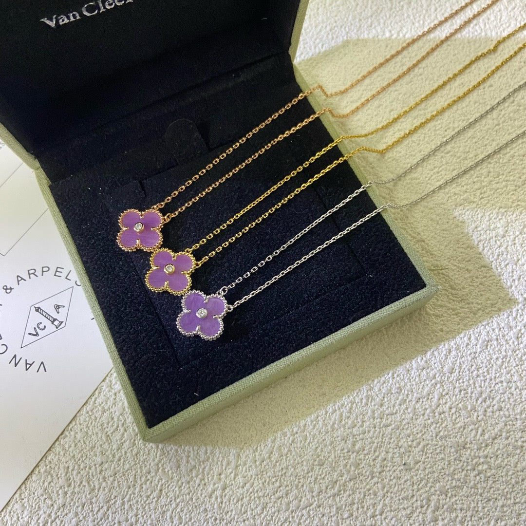[Star Jewelry Jewelry]CLOVER 15MM DIAMOND  PURPLE VIOLET NECKLACE