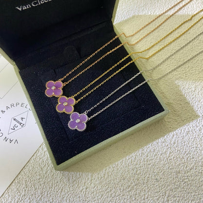 [Star Jewelry Jewelry]CLOVER 15MM DIAMOND  PURPLE VIOLET NECKLACE