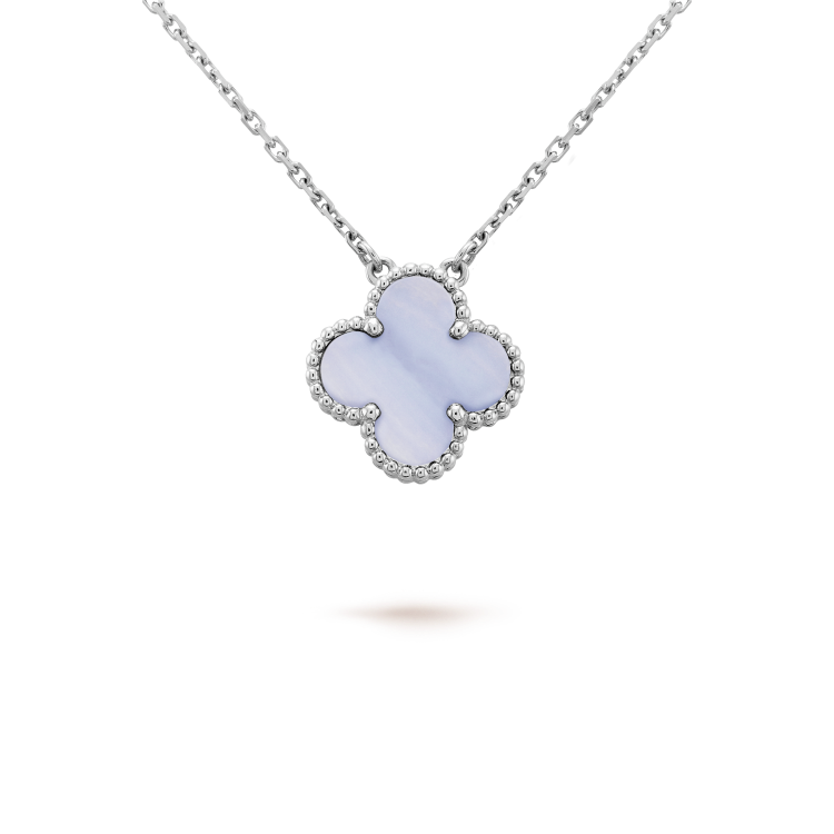 [Star Jewelry]CLOVER 15MM BLUE CHALCEDONY NECKLACE SILVER