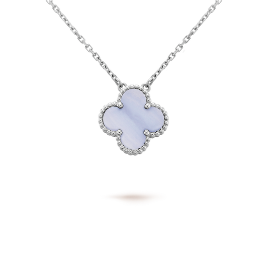 [Star Jewelry]CLOVER 15MM BLUE CHALCEDONY NECKLACE SILVER