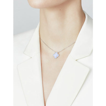[Star Jewelry]CLOVER 15MM BLUE CHALCEDONY NECKLACE SILVER