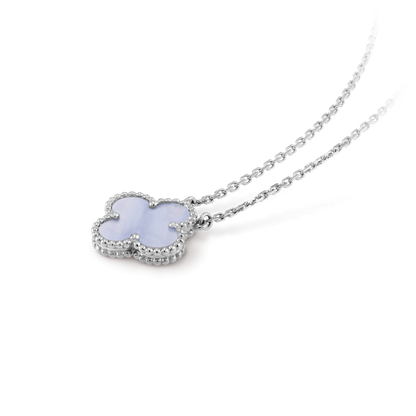 [Star Jewelry]CLOVER 15MM BLUE CHALCEDONY NECKLACE SILVER