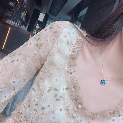 [Star Jewelry]CLOVER 15MM DIAMOND AND BLUE AGATE NECKLACE