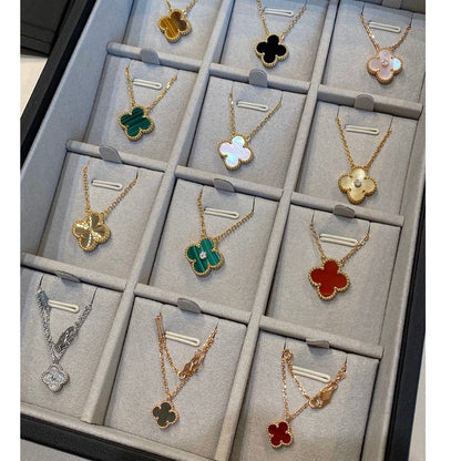 [Star Jewelry]CLOVER 15MM BLACK ONYX SINGLE FLOWER NECKLACE
