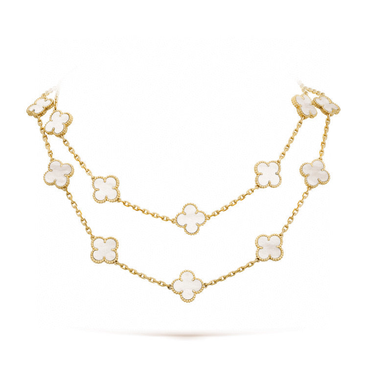 [Star Jewelry]CLOVER 20 MOTIFS WHITE MOP NECKLACE