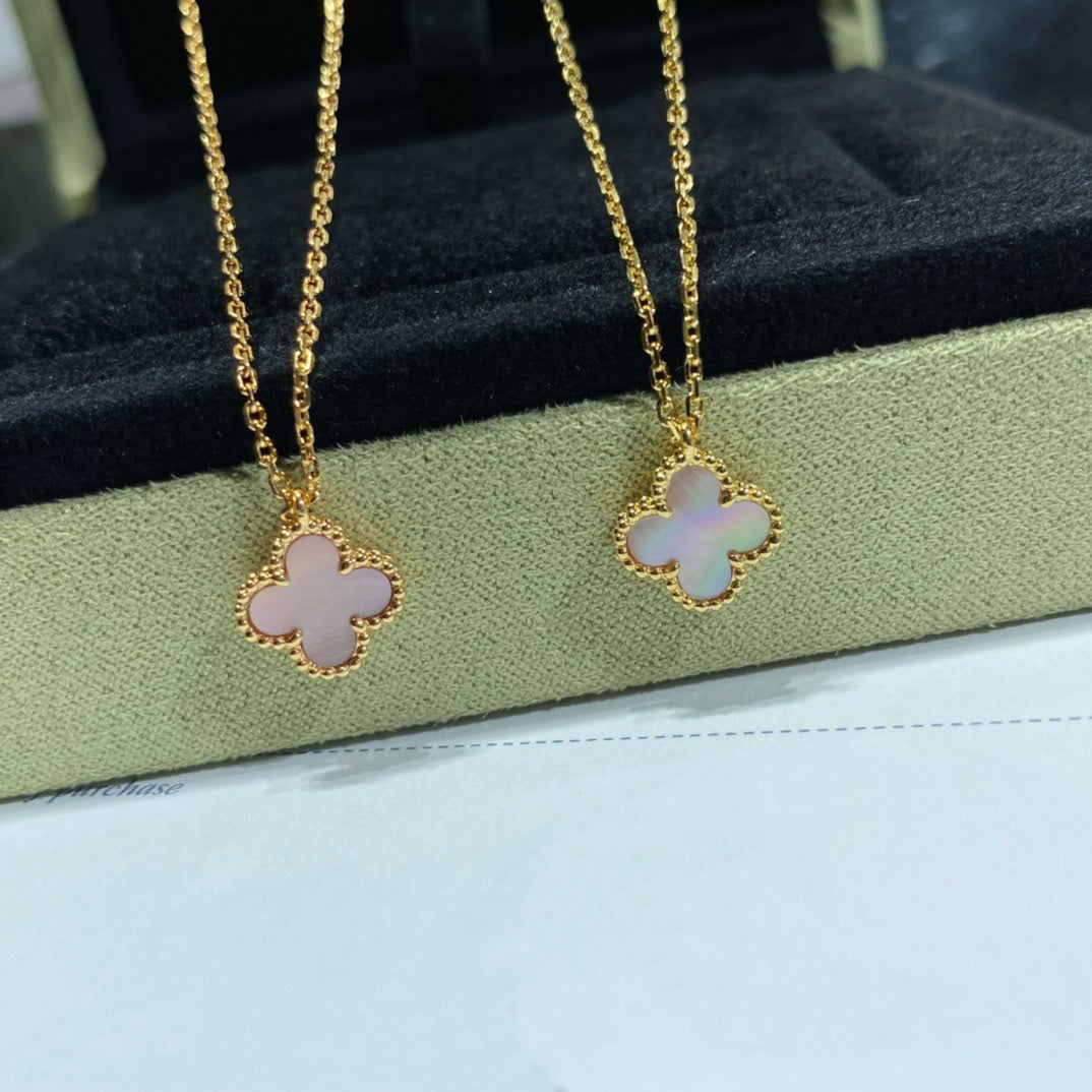 [Star Jewelry]CLOVER 15MM PINK MOTHER-OF-PEARL SINGLE FLOWER NECKLACE