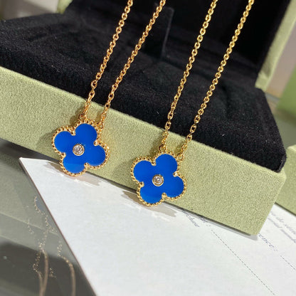 [Star Jewelry]CLOVER 15MM DIAMOND AND BLUE AGATE NECKLACE