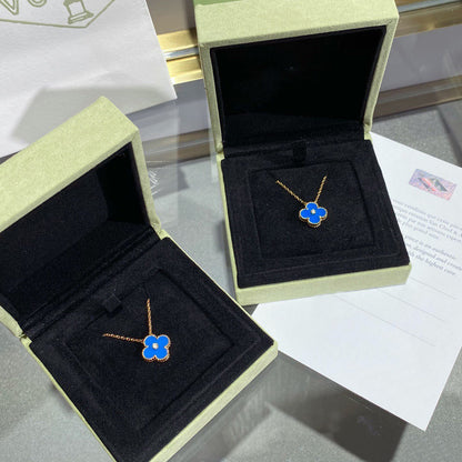 [Star Jewelry]CLOVER 15MM DIAMOND AND BLUE AGATE NECKLACE