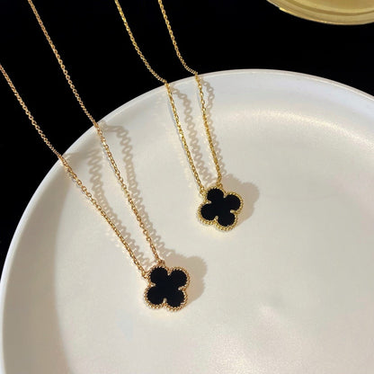 [Star Jewelry]CLOVER 15MM BLACK ONYX SINGLE FLOWER NECKLACE