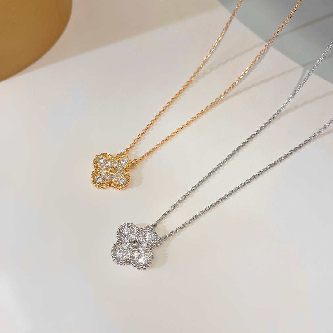 [Star Jewelry]CLOVER 15MM DIAMOND SINGLE FLOWER NECKLACE