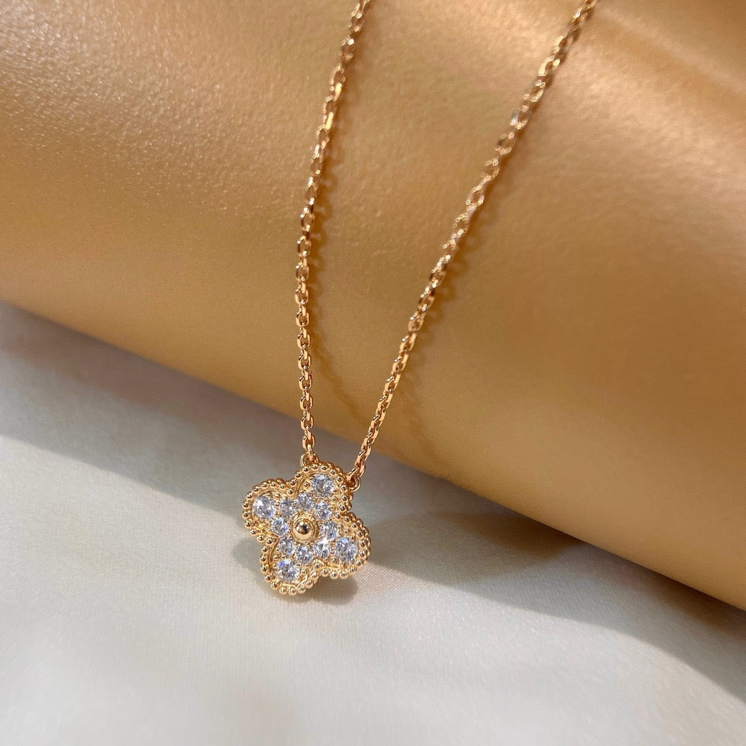 [Star Jewelry]CLOVER 15MM DIAMOND SINGLE FLOWER NECKLACE