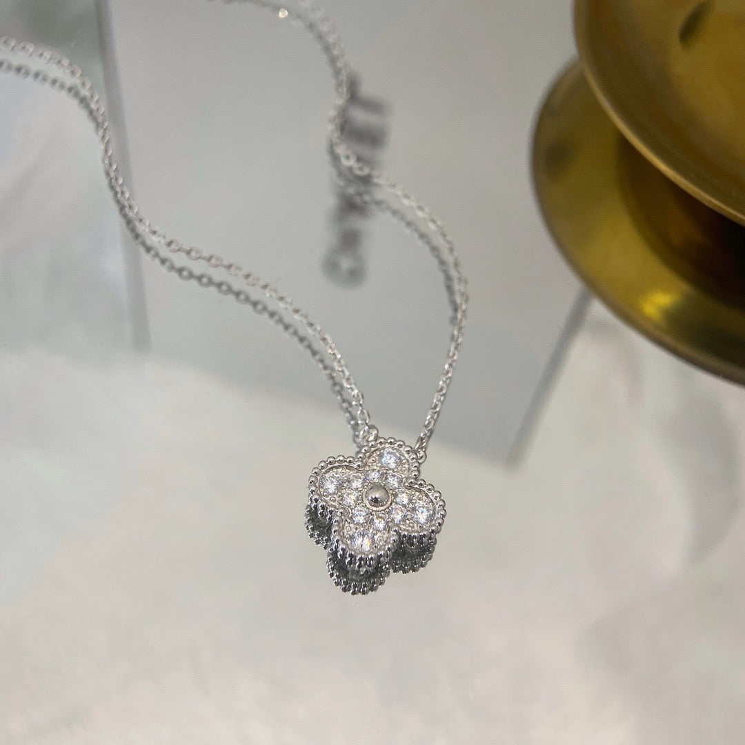 [Star Jewelry]CLOVER 15MM DIAMOND SINGLE FLOWER NECKLACE