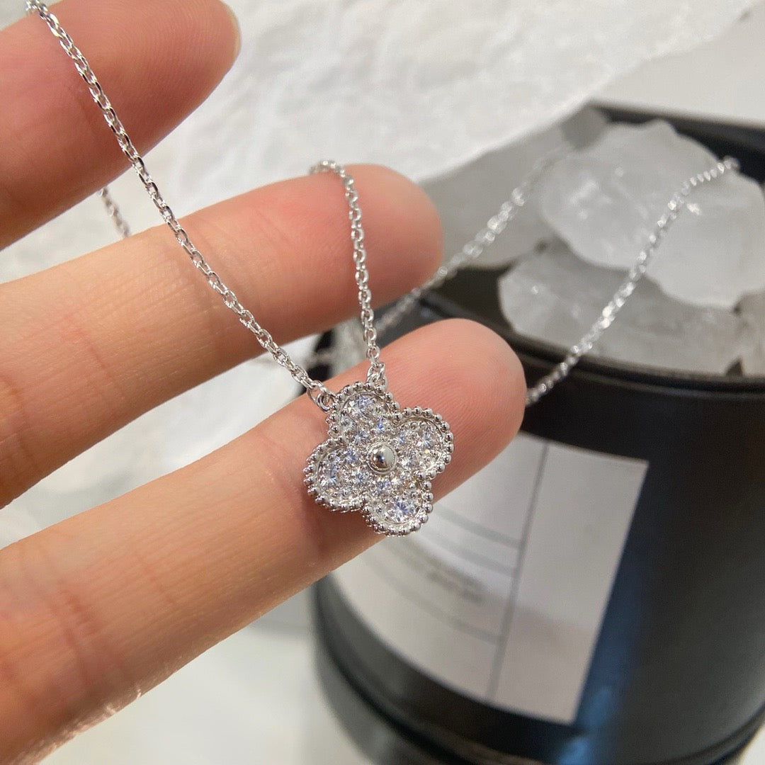 [Star Jewelry]CLOVER 15MM DIAMOND SINGLE FLOWER NECKLACE