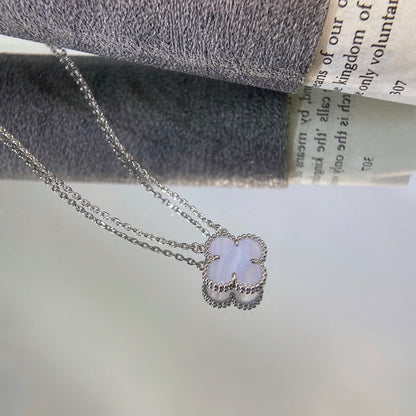 [Star Jewelry]CLOVER 15MM BLUE CHALCEDONY NECKLACE SILVER