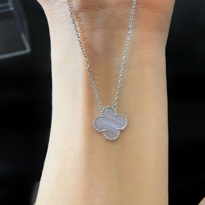 [Star Jewelry]CLOVER 15MM BLUE CHALCEDONY NECKLACE SILVER