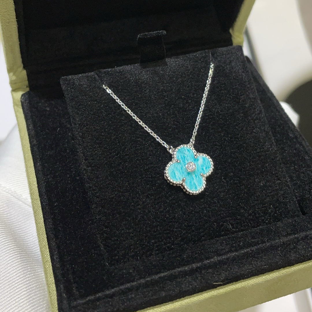 [Star Jewelry]CLOVER 15MM DIAMOND SVRES PORCELAIN  NECKLACE SILVER