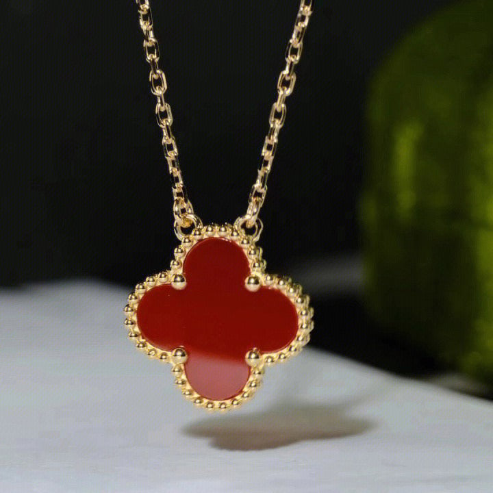 [Star Jewelry]CLOVER 15MM CARNELIAN SINGLE FLOWER NECKLACE