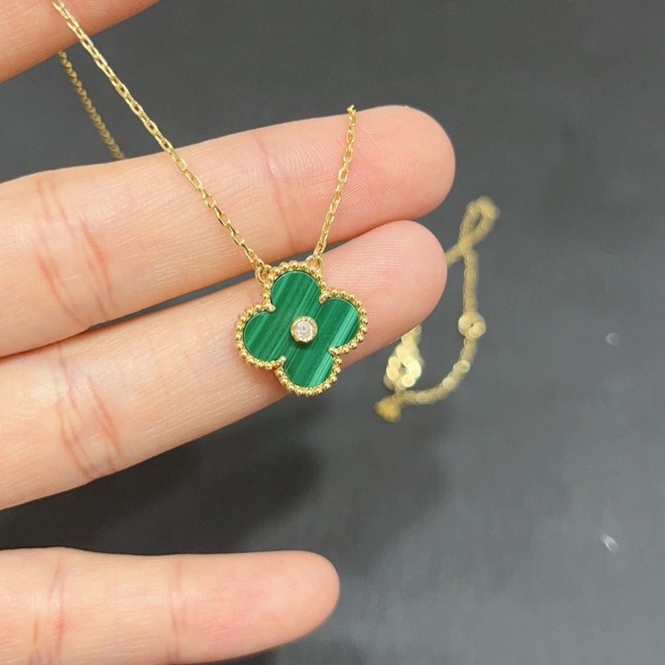 [Star Jewelry]CLOVER 15MM DIAMOND TURQUOISE NECKLACE
