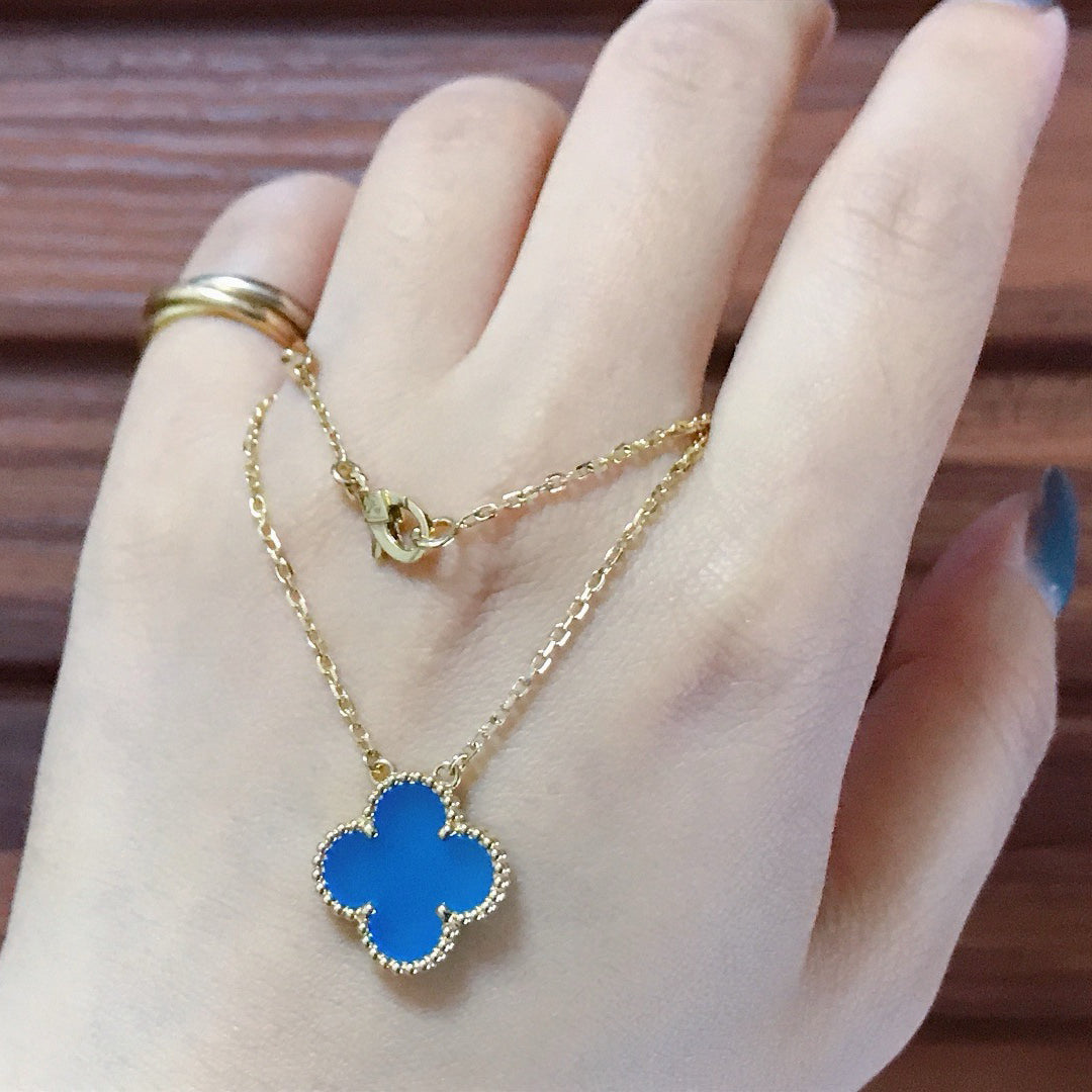 [Star Jewelry]CLOVER 15MM BLUE AGATE NECKLACE