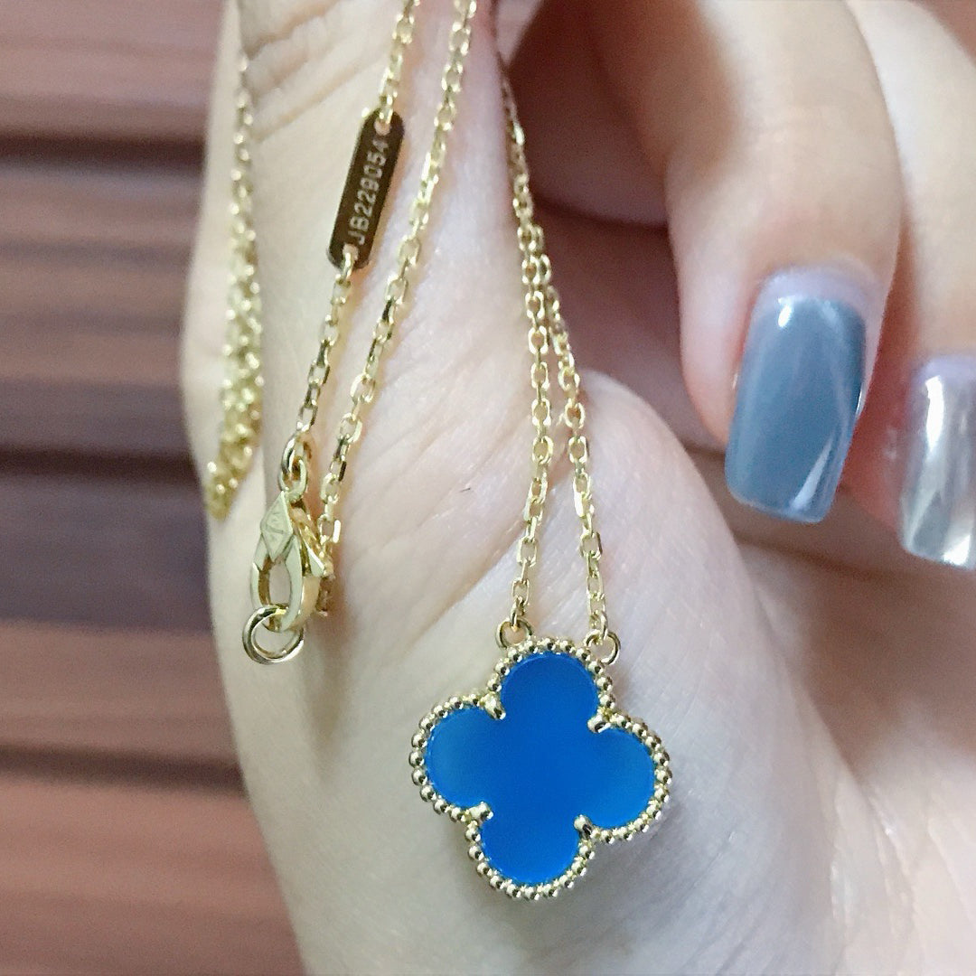 [Star Jewelry]CLOVER 15MM BLUE AGATE NECKLACE